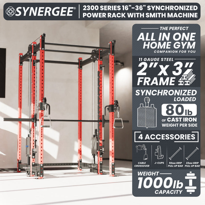 Load image into Gallery viewer, Synergee - 2300 Series Power Cage with Synchronized Loaded Cable Cross Overs and Smith Machine
