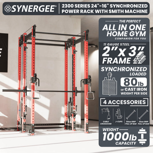 Synergee - 2300 Series Power Cage with Synchronized Loaded Cable Cross Overs and Smith Machine