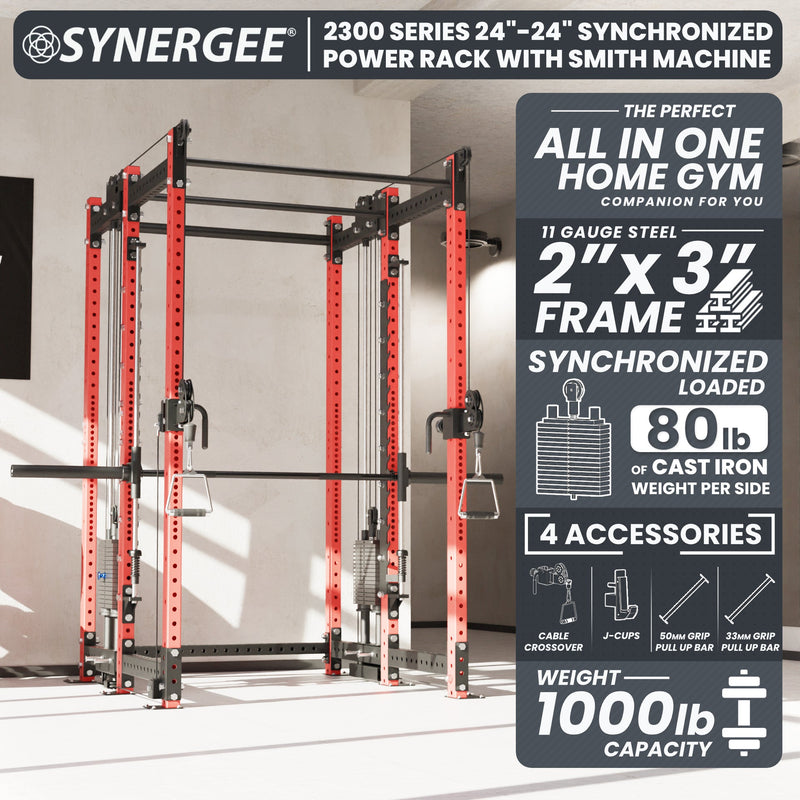 Load image into Gallery viewer, Synergee - 2300 Series Power Cage with Synchronized Loaded Cable Cross Overs and Smith Machine
