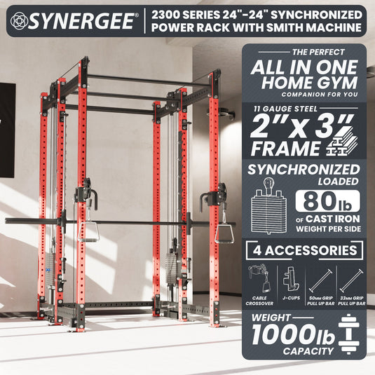 Synergee - 2300 Series Power Cage with Synchronized Loaded Cable Cross Overs and Smith Machine
