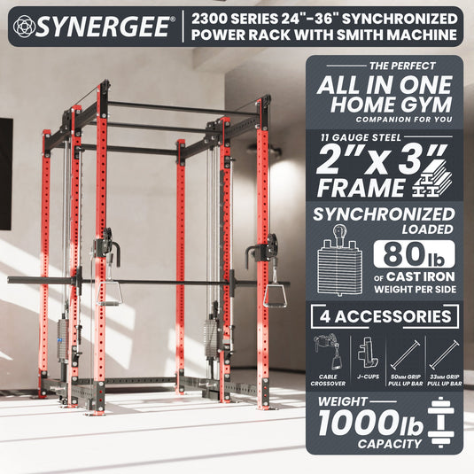Synergee - 2300 Series Power Cage with Synchronized Loaded Cable Cross Overs and Smith Machine