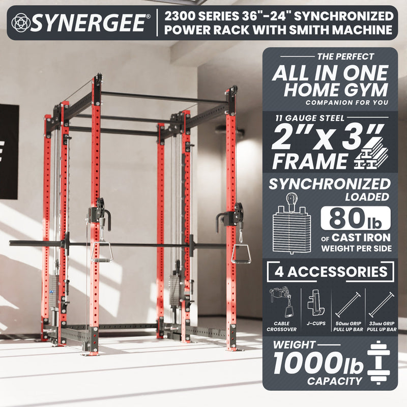 Load image into Gallery viewer, Synergee - 2300 Series Power Cage with Synchronized Loaded Cable Cross Overs and Smith Machine

