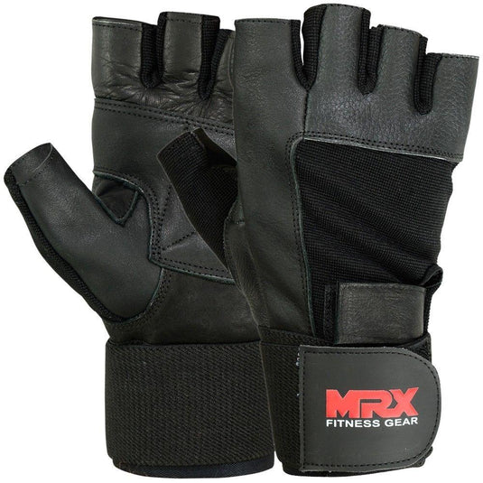 MRX - Weight Lifting Gloves Leather Workout Glove With Long Wrist Strap