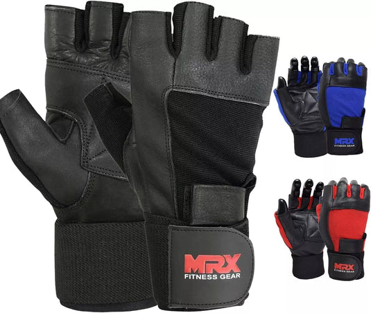 MRX - Weight Lifting Gloves Leather Workout Glove With Long Wrist Strap
