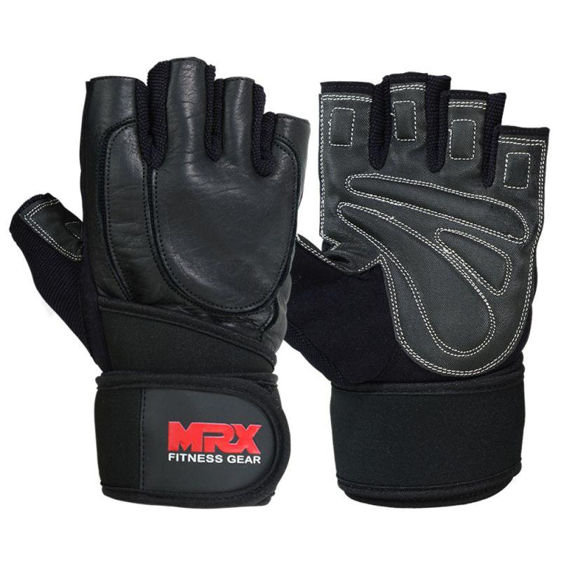 Load image into Gallery viewer, MRX - Weight Lifting Gloves Long Wrist Straps Gym Training Leather Black All Sizes
