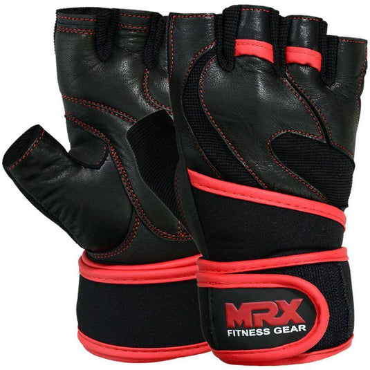 MRX - Weight Lifting Leather Gloves With Long Wrist Strap