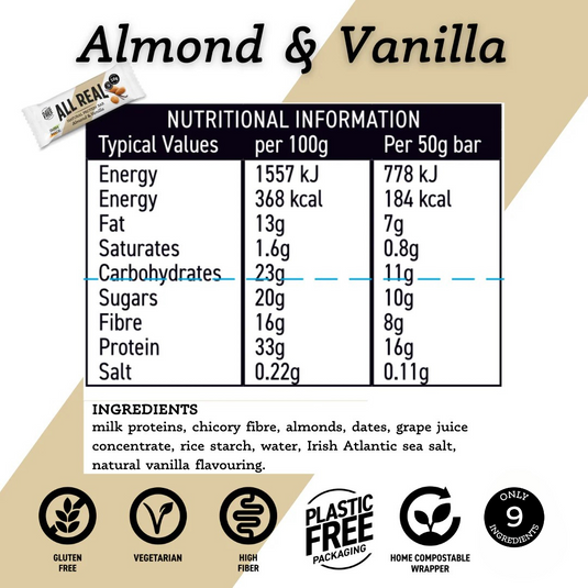 All Real Nutrition - Almond Vanilla Protein Bar (50g x 12)