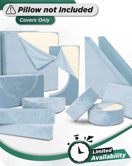 Lunix - LX15 14-Piece Play Couch Bundle (Stone Gray + Extra Serenity Blue Cover)