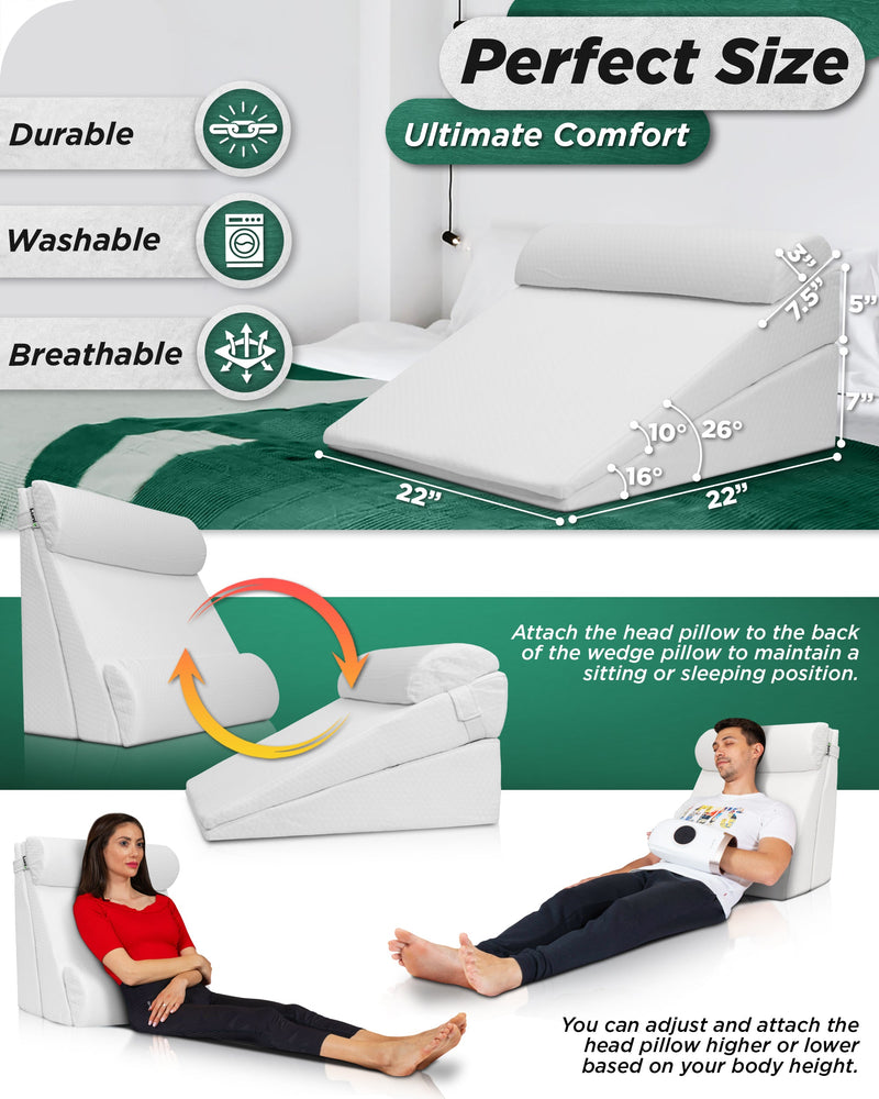 Load image into Gallery viewer, Lunix - LX8 2-LAYER ORTHOPEDIC WEDGE PILLOW SET, WITH HOT COLD PACK WHITE

