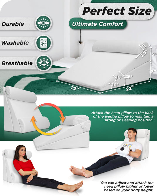 Lunix - LX8 2-LAYER ORTHOPEDIC WEDGE PILLOW SET, WITH HOT COLD PACK WHITE