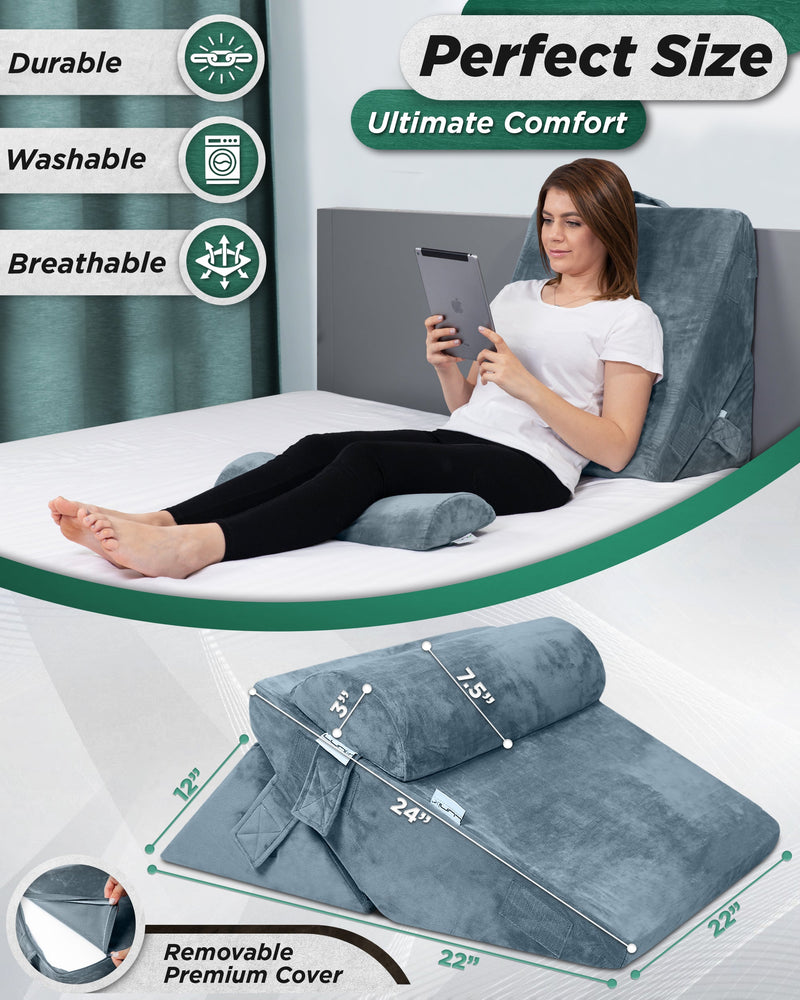 Load image into Gallery viewer, LX6 3pcs Orthopedic Bed Wedge Pillow System, with Hot Cold Pack Navy
