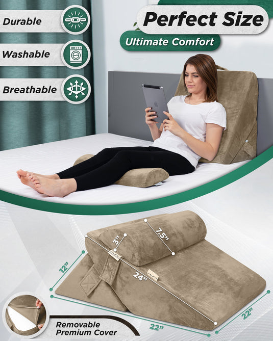 Lunix - LX6 3pcs Orthopedic Bed Wedge Pillow System, with Hot Cold Pack Brown