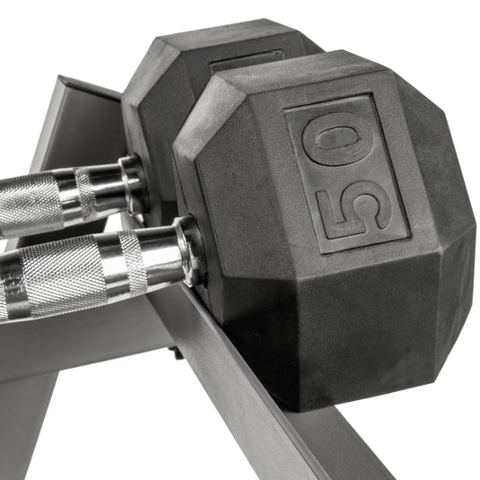 XMARK - 5-50 lb Hex Dumbbell Set with Rack and Weight Bench