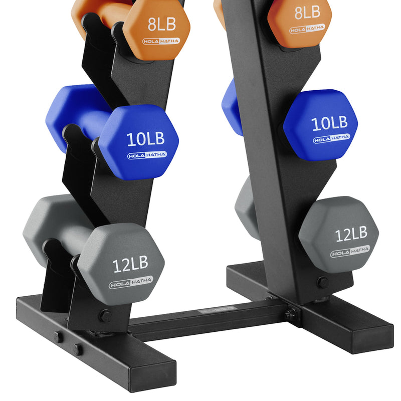 Load image into Gallery viewer, HolaHatha Dumbbell Hand Weights Set &amp; Rack for Home Workout, 76 Lbs, Multicolor
