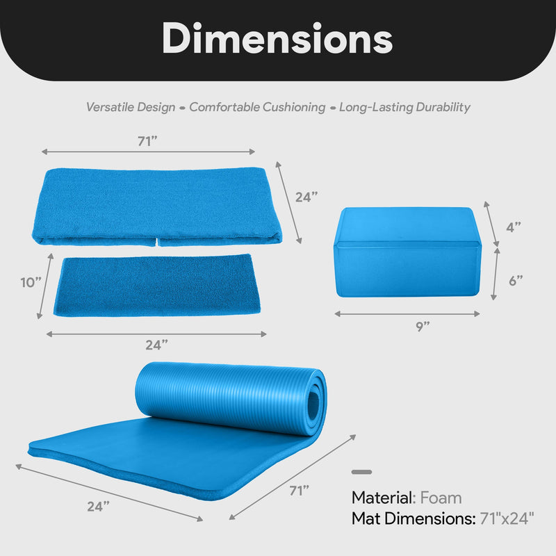 Load image into Gallery viewer, BalanceFrom Fitness 7 Piece Yoga Set with Mat, Stretch Strap, &amp; Knee Pad, Blue

