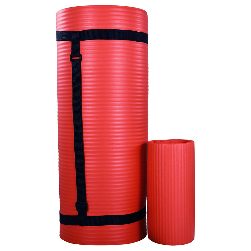 Load image into Gallery viewer, BalanceFrom Fitness 71&quot;x24&quot; Anti Tear Yoga Mat w/Strap, Knee Pad &amp; Blocks, Red
