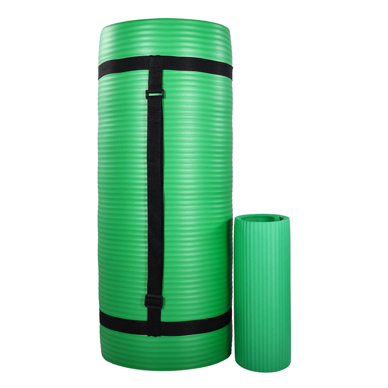 Load image into Gallery viewer, BalanceFrom Fitness 1&quot; Extra Thick Yoga Mat w/Knee Pad and Carrying Strap, Green

