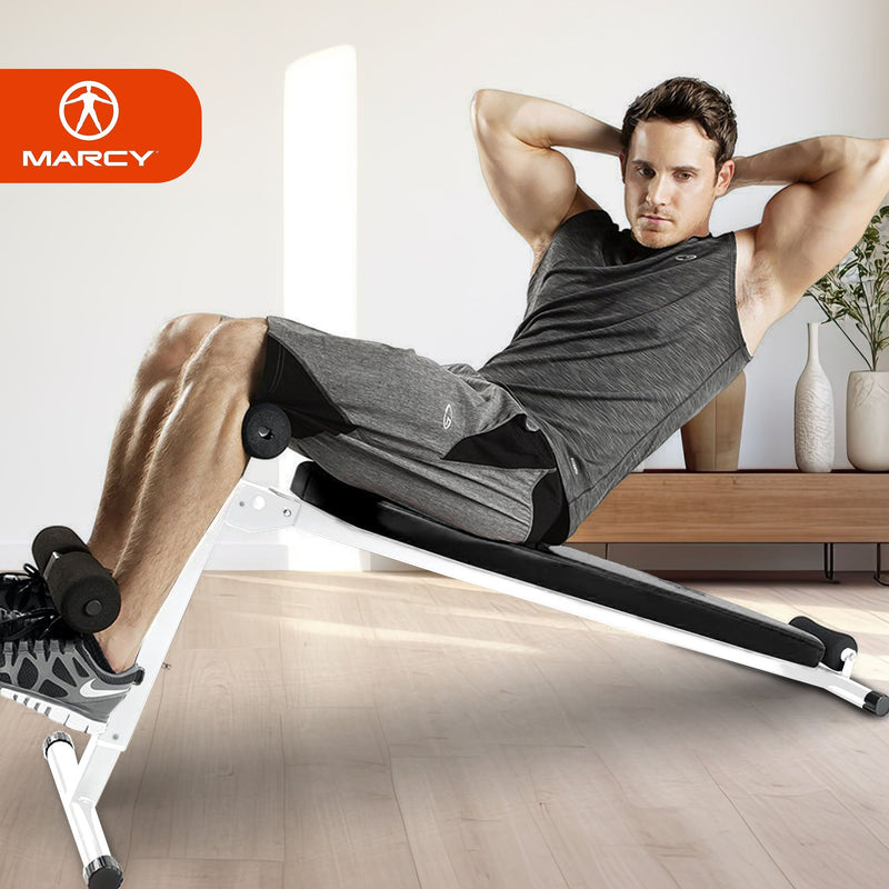 Load image into Gallery viewer, Marcy Folding Utility Bench Slant Board w/Headrest for Home Gym Exercise, White
