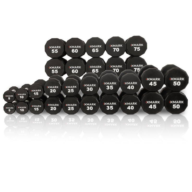 Load image into Gallery viewer, XMARK - 12-Sided Commercial Urethane Dumbbells (5-50 lb and 5-75 lb Sets)
