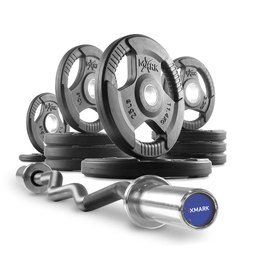 XMARK - Tri-Grip Olympic Weight Plates and Curl Barbell Sets