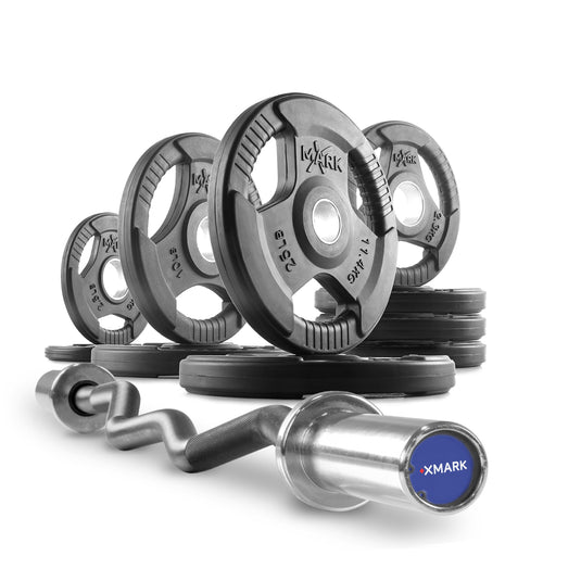 XMARK - Tri-Grip Olympic Weight Plates and Curl Barbell Sets