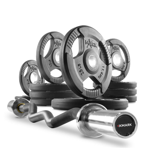XMARK - Tri-Grip Olympic Weight Plates and Curl Barbell Sets