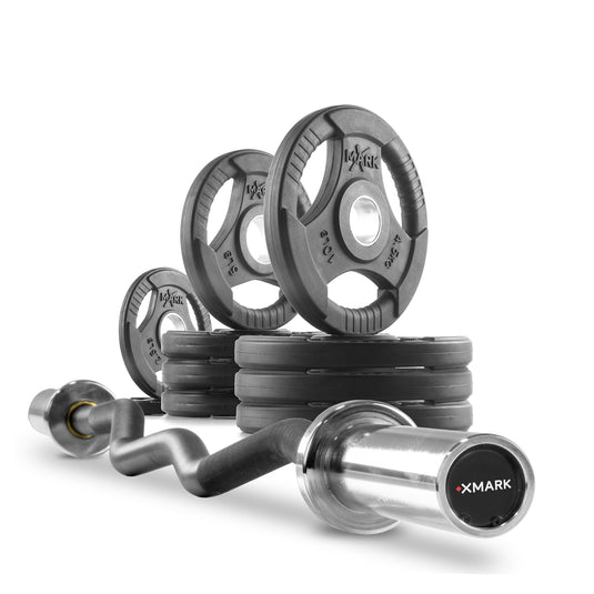 XMARK - Tri-Grip Olympic Weight Plates and Curl Barbell Sets
