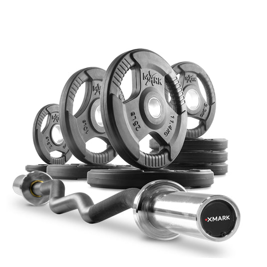 XMARK - Tri-Grip Olympic Weight Plates and Curl Barbell Sets