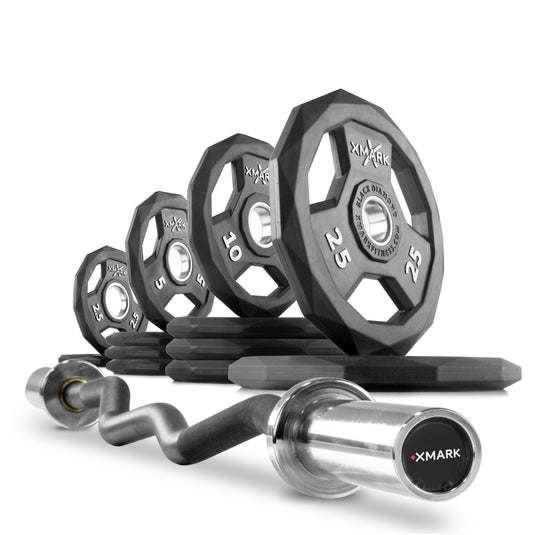 XMARK - Black DiamondOlympic Weight Plates and Curl Barbell Sets