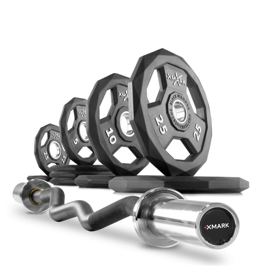 XMARK - Black DiamondOlympic Weight Plates and Curl Barbell Sets