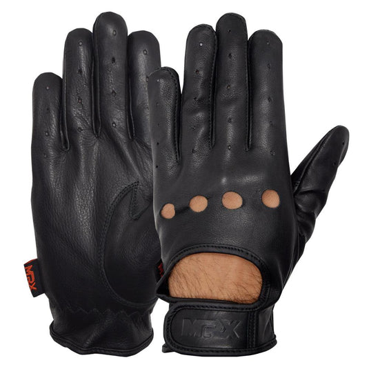 MRX - Driving Gloves Basic Soft Outdoor Glove Goat Leather Full Finger - Black - Strap / S
