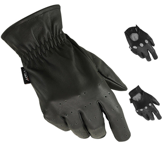 MRX - Driving Gloves Basic Soft Outdoor Glove Goat Leather Full Finger, Black - XL