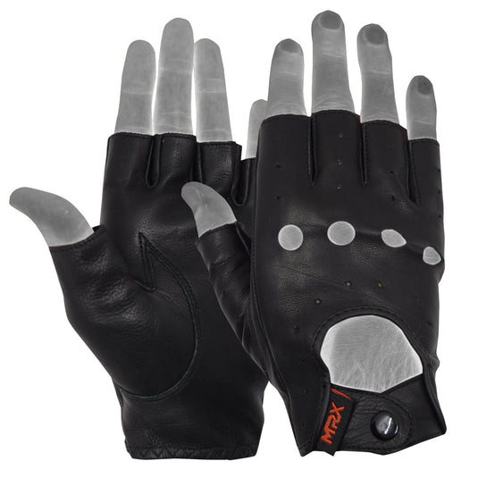 MRX - Driving Gloves Soft Leather Unlined Motorbike Riding Half Fingers Glove for Unisex