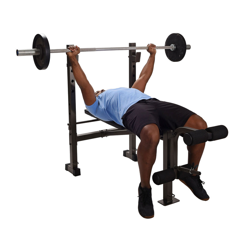 Load image into Gallery viewer, Stamina Adjustable Steel Weight Bench Barbell Rack Combo Set for Home Gym, Black
