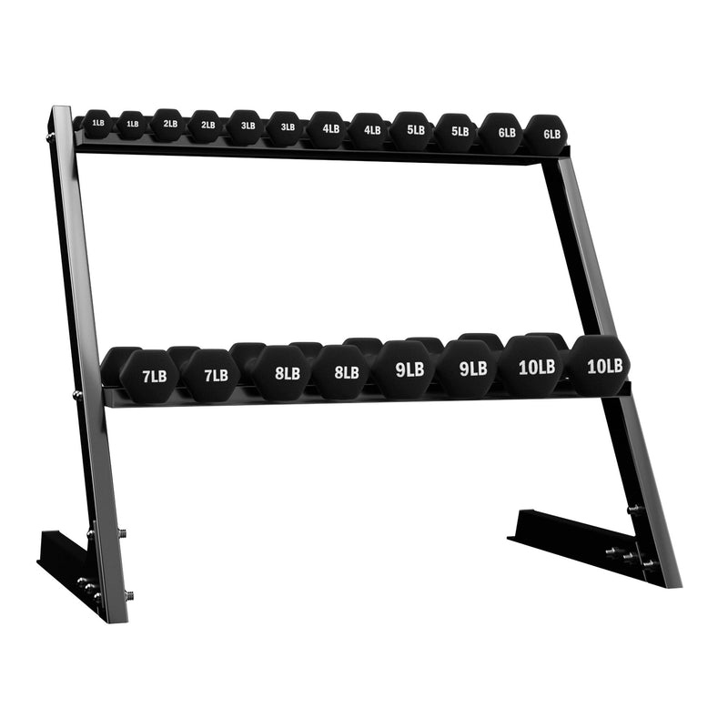 Load image into Gallery viewer, BalanceFrom Fitness 110 Pound Neoprene Coated Dumbbell Set with Stand, Black

