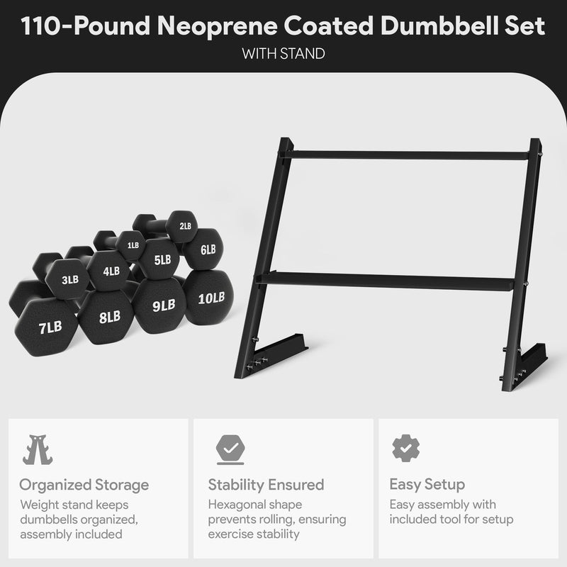 Load image into Gallery viewer, BalanceFrom Fitness 110 Pound Neoprene Coated Dumbbell Set with Stand, Black

