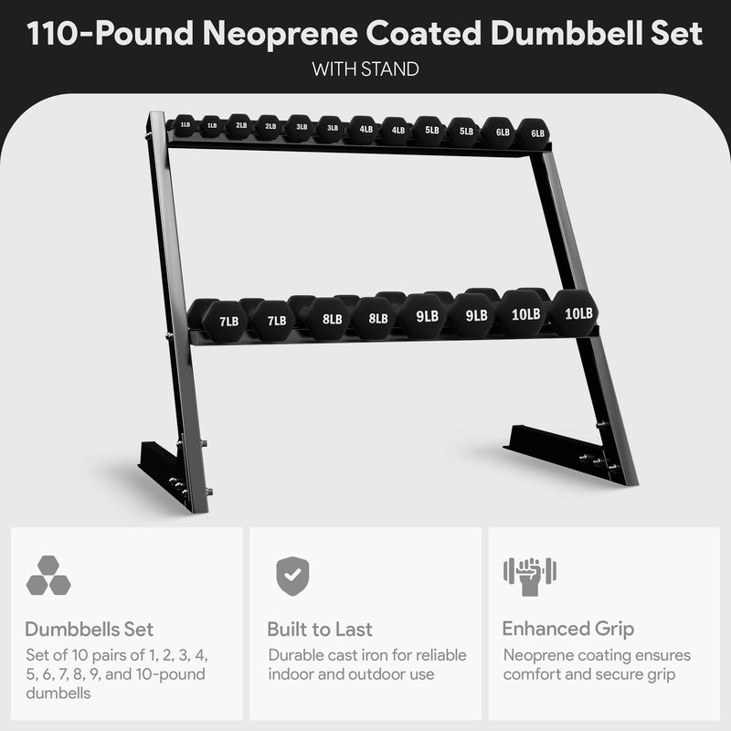 Load image into Gallery viewer, BalanceFrom Fitness 110 Pound Neoprene Coated Dumbbell Set with Stand, Black
