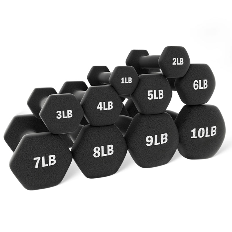 Load image into Gallery viewer, BalanceFrom Fitness 110 Pound Neoprene Coated Dumbbell Set with Stand, Black
