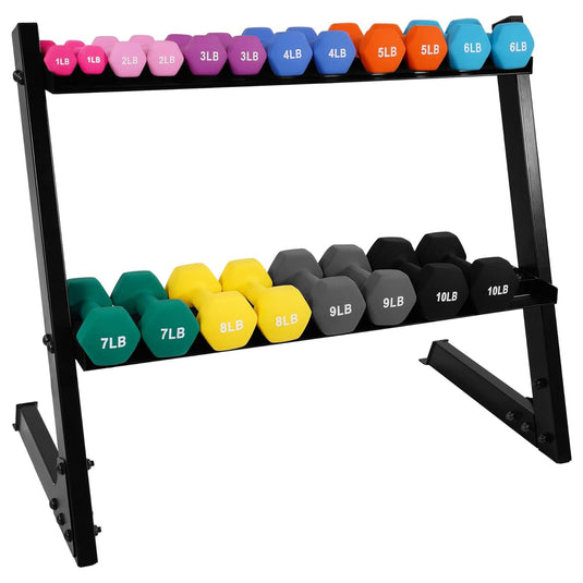 BalanceFrom Fitness - 110 Pound Neoprene Coated Dumbbell Set w/ Stand, Multicolor