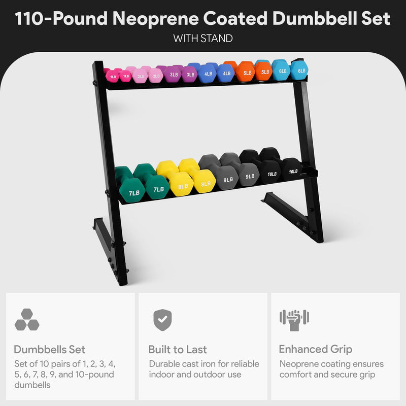 Load image into Gallery viewer, BalanceFrom Fitness - 110 Pound Neoprene Coated Dumbbell Set w/ Stand, Multicolor
