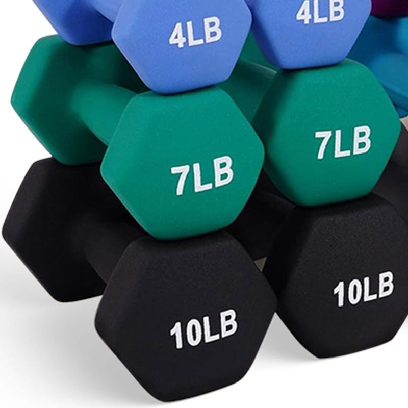 Load image into Gallery viewer, BalanceFrom Fitness - 110 Pound Neoprene Coated Dumbbell Set w/ Stand, Multicolor
