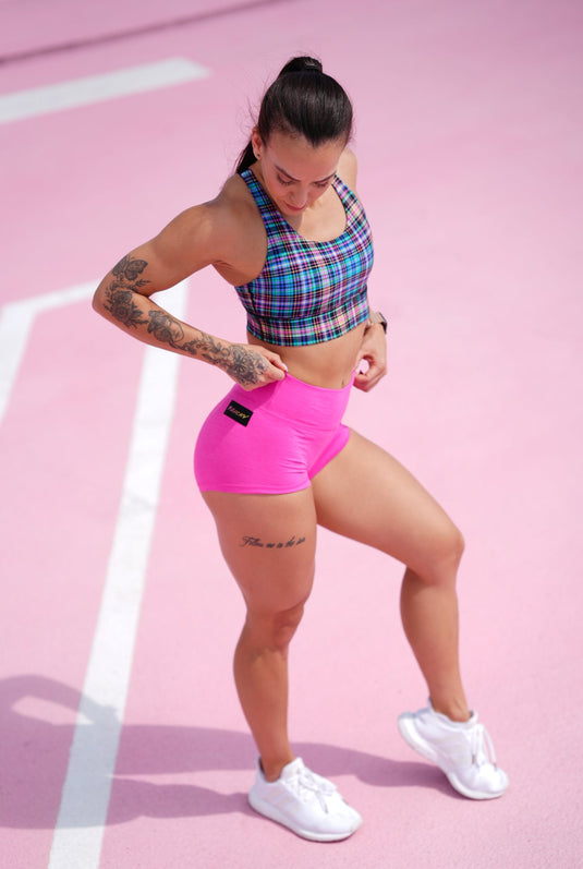 Peachy Athletic - Emerald Longline Sports Bra (High Support) - Radiant Plaid