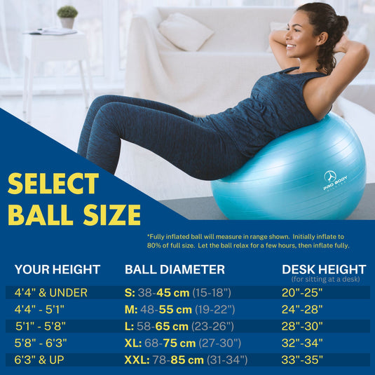 ProBody Pilates - Yoga Ball for Pregnancy, Fitness, Balance, Workout at Home, Office and Physical Therapy (Blue)