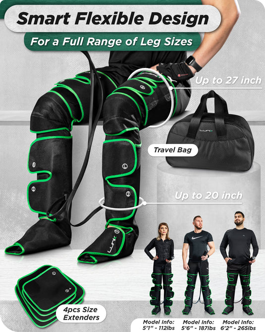 LX10 FULL LEG COMPRESSION MASSAGER WITH HOT/COLD PACK - GREEN - UPGRADED