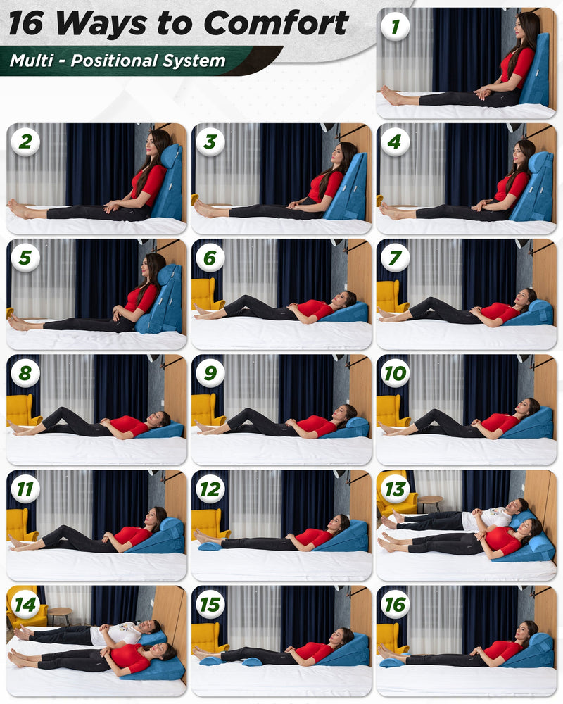 Load image into Gallery viewer, Lunix - LX8 2-LAYER ORTHOPEDIC WEDGE PILLOW SET, WITH HOT COLD PACK BLUE
