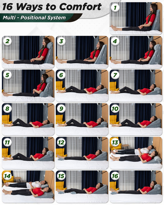 Lunix - LX8 2-LAYER ORTHOPEDIC WEDGE PILLOW SET, WITH HOT COLD PACK GRAY