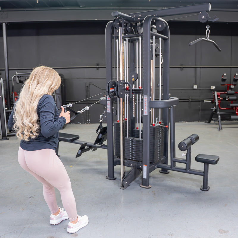 Load image into Gallery viewer, Muscle D Fitness - 4 Stack Megatron Standard Jungle Gym - 2 Colors - Low Row, Lat Pulldown, Single Handle Hi/low Pulley, Double Hi/Low Pulley
