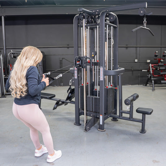 Muscle D Fitness - 4 Stack Megatron Standard Jungle Gym - 2 Colors - Low Row, Lat Pulldown, Single Handle Hi/low Pulley, Double Hi/Low Pulley
