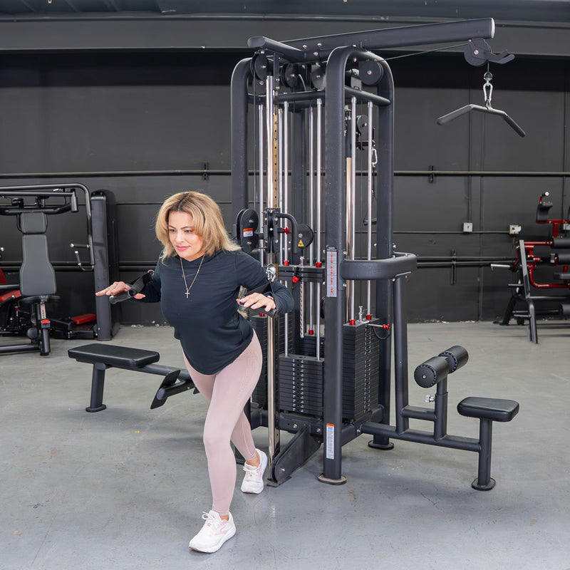 Load image into Gallery viewer, Muscle D Fitness - 4 Stack Megatron Standard Jungle Gym - 2 Colors - Low Row, Lat Pulldown, Single Handle Hi/low Pulley, Double Hi/Low Pulley
