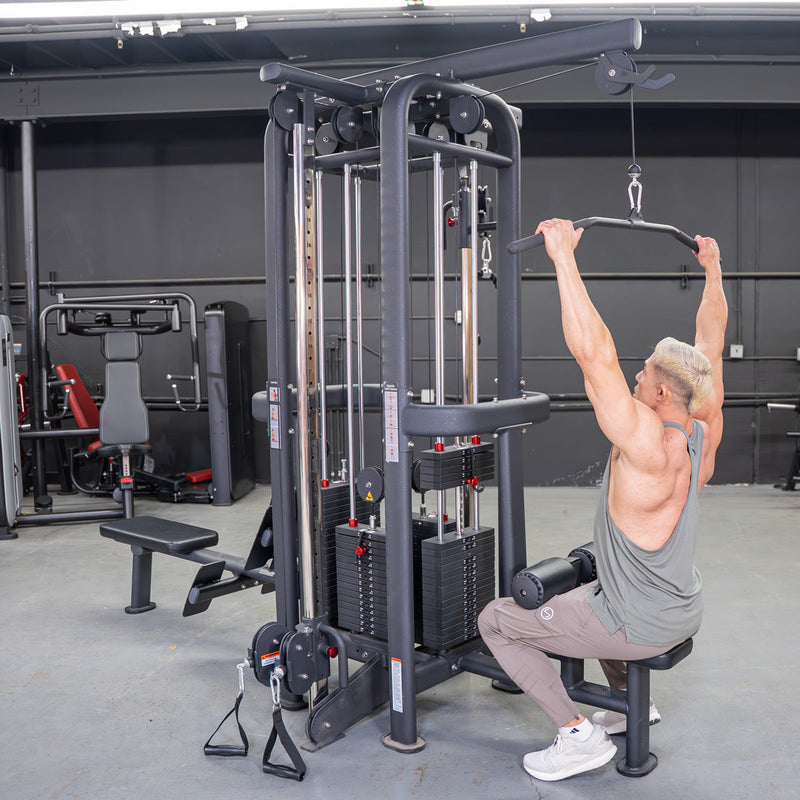 Load image into Gallery viewer, Muscle D Fitness - 4 Stack Megatron Standard Jungle Gym - 2 Colors - Low Row, Lat Pulldown, Single Handle Hi/low Pulley, Double Hi/Low Pulley

